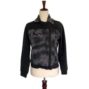 Hurley Women’s Knit Quilted Asymmetric Zip Moto Jacket, Black Grey Size XS